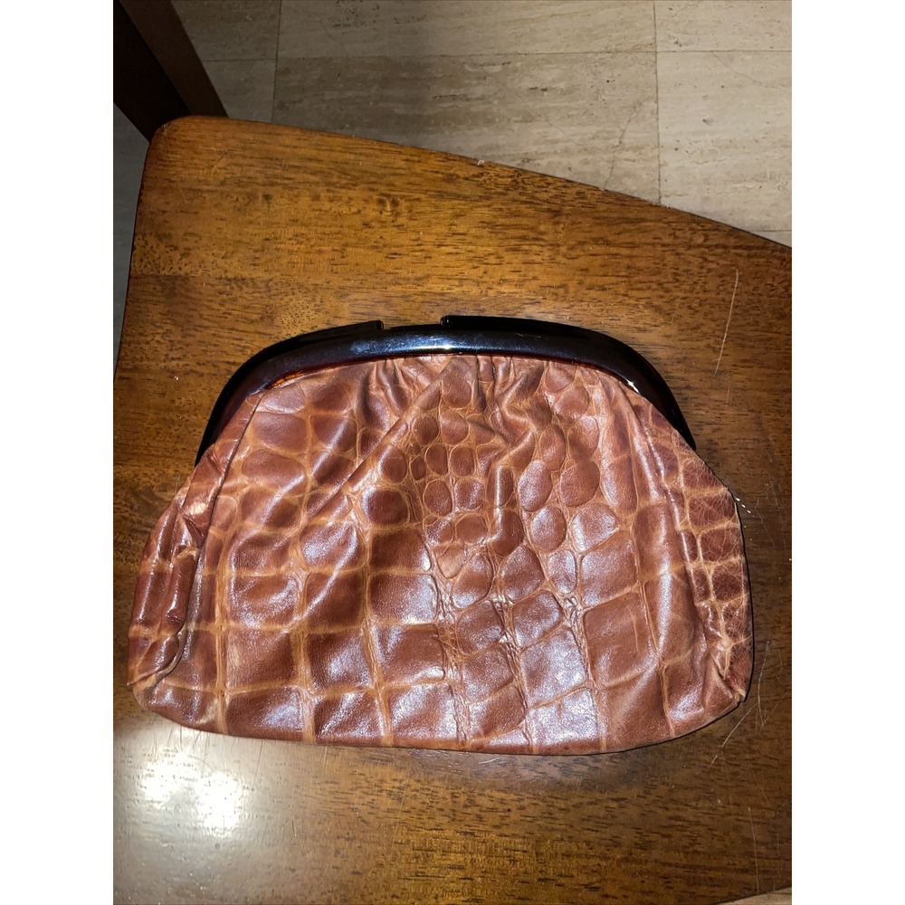 Vintage‎ Vanessa Made in Italy Clutch Purse Pebbled Leather Brown 12x8"